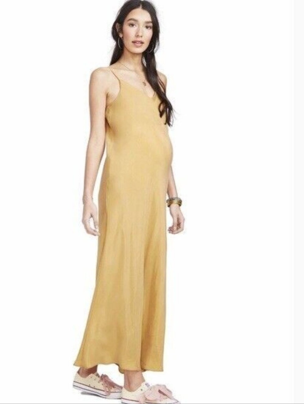 Hatch The Ricky Slip Silky Cupro Maxi Dress Maternity Yellow Size Medium